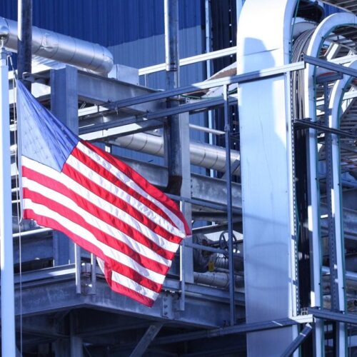 industrial plant with American flag