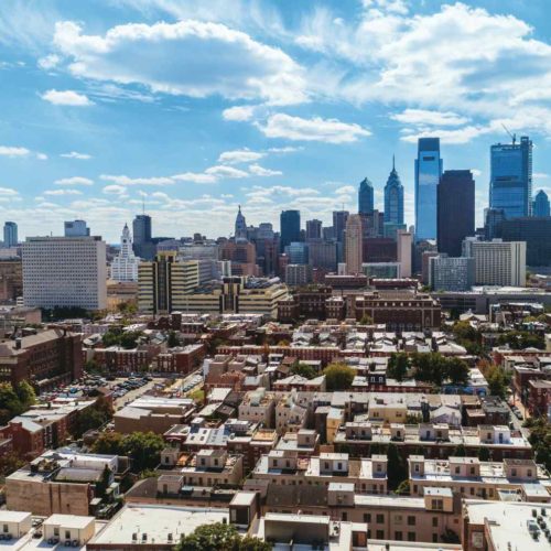 Aerial city view from a distance