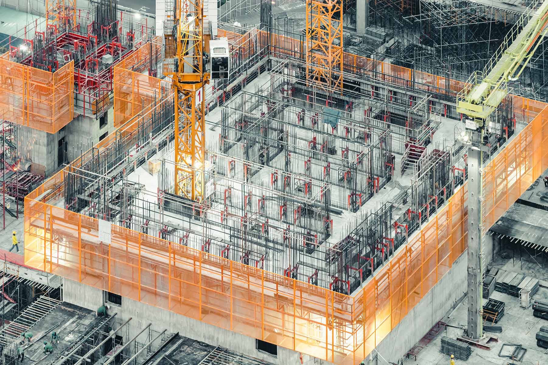 massive steel building construction site