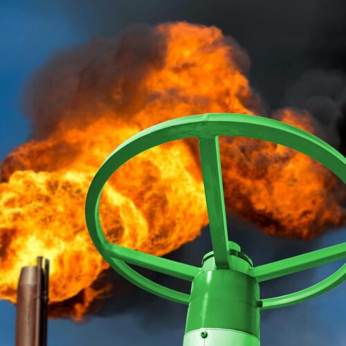 oil field fire plume and valve