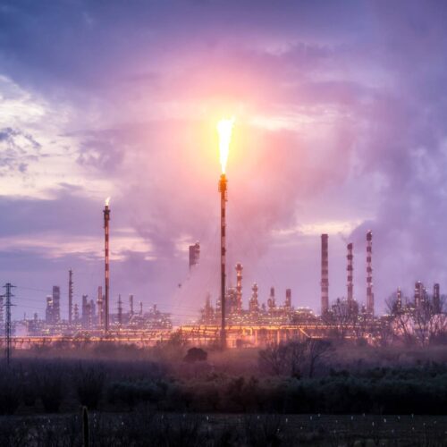 oil refinery at twilight