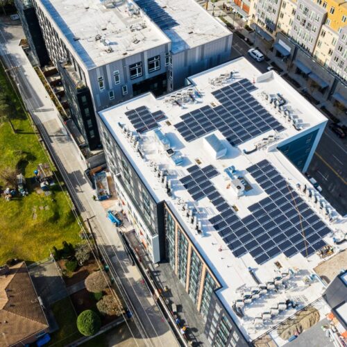 overhead building with solar roof